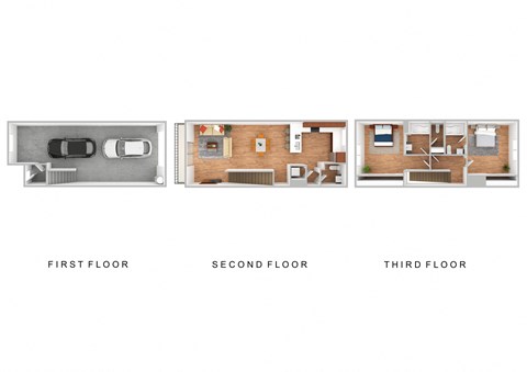 Floor plan for 2 beds, 2.5 baths, 1268 sqft